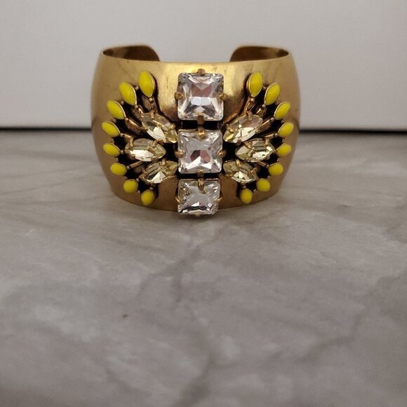 🌞 Stella and Dot Norah Rhinestone Crystal Antiqued Distressed Wide Cuff 🌞 - Picture 1 of 7